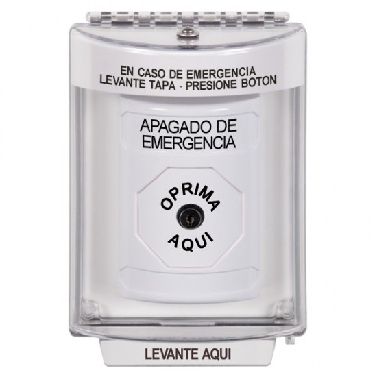 SS2330PO-ES STI White Indoor/Outdoor Flush Key-to-Reset Stopper Station with EMERGENCY POWER OFF Label Spanish