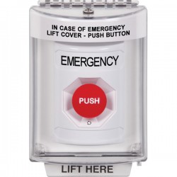 SS2331EM-EN STI White Indoor/Outdoor Flush Turn-to-Reset Stopper Station with EMERGENCY Label English