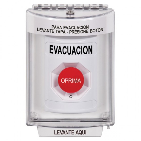 SS2331EV-ES STI White Indoor/Outdoor Flush Turn-to-Reset Stopper Station with EVACUATION Label Spanish