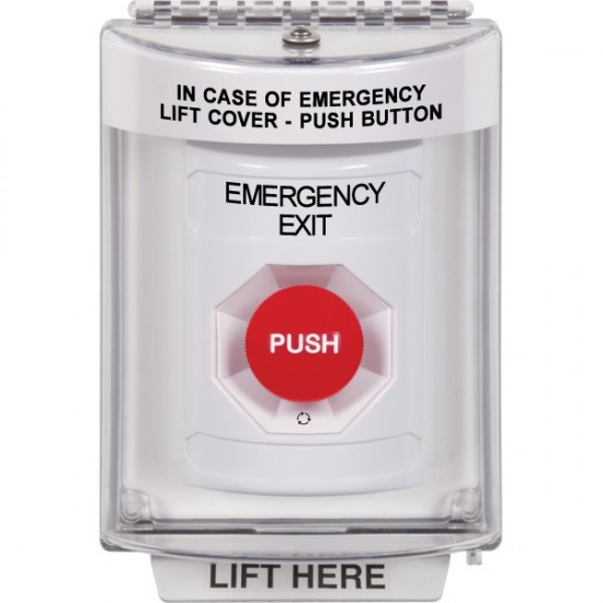 SS2331EX-EN STI White Indoor/Outdoor Flush Turn-to-Reset Stopper Station with EMERGENCY EXIT Label English
