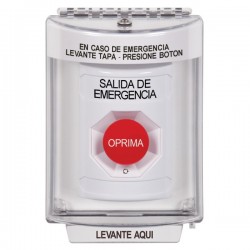 SS2331EX-ES STI White Indoor/Outdoor Flush Turn-to-Reset Stopper Station with EMERGENCY EXIT Label Spanish