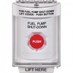 SS2331PS-EN STI White Indoor/Outdoor Flush Turn-to-Reset Stopper Station with FUEL PUMP SHUT DOWN Label English