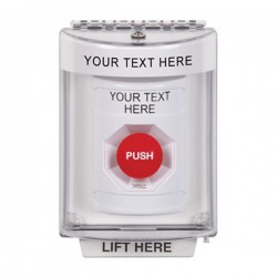 SS2331ZA-EN STI White Indoor/Outdoor Flush Turn-to-Reset Stopper Station with Non-Returnable Custom Text Label English