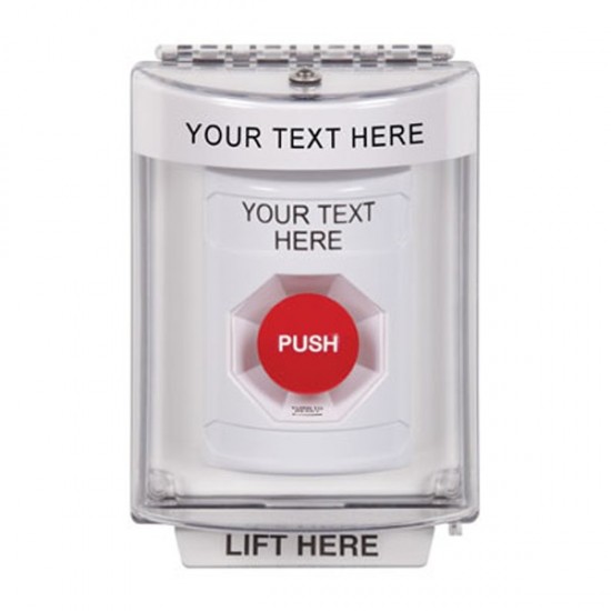 SS2331ZA-EN STI White Indoor/Outdoor Flush Turn-to-Reset Stopper Station with Non-Returnable Custom Text Label English