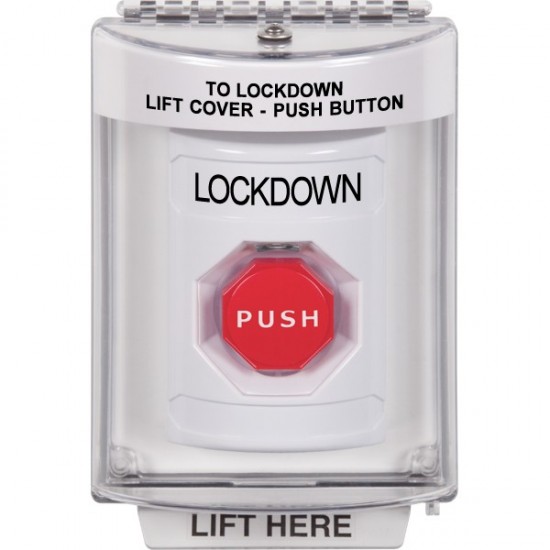 SS2332LD-EN STI White Indoor/Outdoor Flush Key-to-Reset (Illuminated) Stopper Station with LOCKDOWN Label English