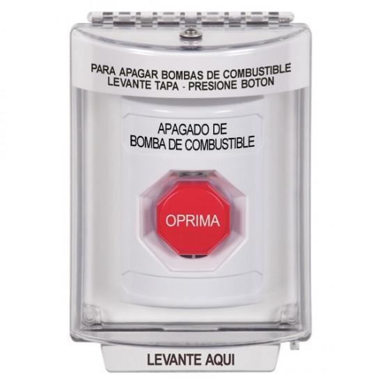 SS2332PS-ES STI White Indoor/Outdoor Flush Key-to-Reset (Illuminated) Stopper Station with FUEL PUMP SHUT DOWN Label Spanish