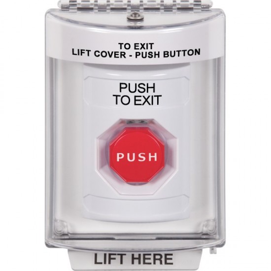 SS2332PX-EN STI White Indoor/Outdoor Flush Key-to-Reset (Illuminated) Stopper Station with PUSH TO EXIT Label English