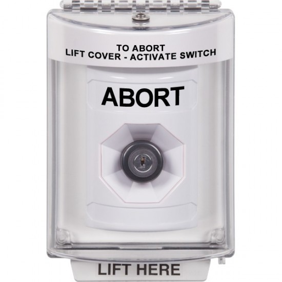 SS2333AB-EN STI White Indoor/Outdoor Flush Key-to-Activate Stopper Station with ABORT Label English