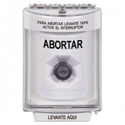 SS2333AB-ES STI White Indoor/Outdoor Flush Key-to-Activate Stopper Station with ABORT Label Spanish