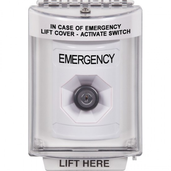 SS2333EM-EN STI White Indoor/Outdoor Flush Key-to-Activate Stopper Station with EMERGENCY Label English