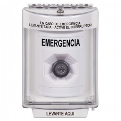 SS2333EM-ES STI White Indoor/Outdoor Flush Key-to-Activate Stopper Station with EMERGENCY Label Spanish