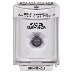 SS2333ES-ES STI White Indoor/Outdoor Flush Key-to-Activate Stopper Station with EMERGENCY STOP Label Spanish