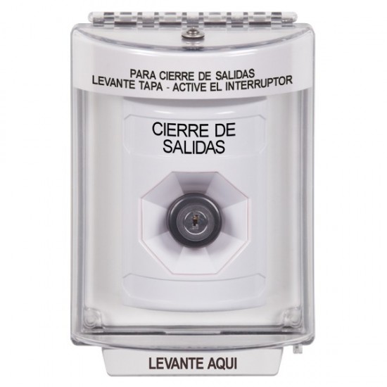 SS2333LD-ES STI White Indoor/Outdoor Flush Key-to-Activate Stopper Station with LOCKDOWN Label Spanish
