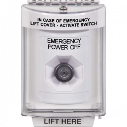 SS2333PO-EN STI White Indoor/Outdoor Flush Key-to-Activate Stopper Station with EMERGENCY POWER OFF Label English