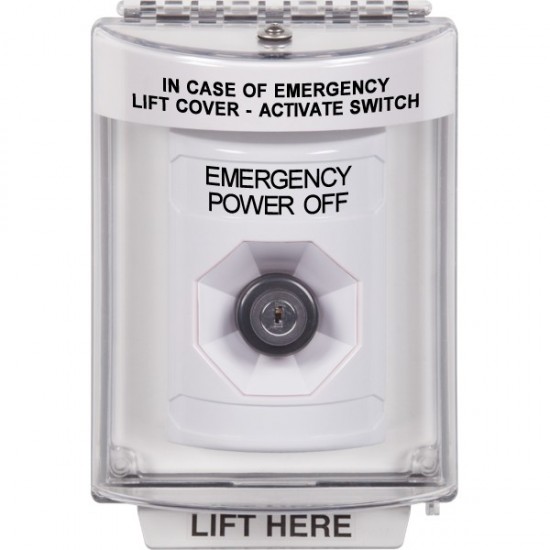 SS2333PO-EN STI White Indoor/Outdoor Flush Key-to-Activate Stopper Station with EMERGENCY POWER OFF Label English
