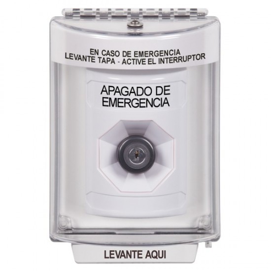 SS2333PO-ES STI White Indoor/Outdoor Flush Key-to-Activate Stopper Station with EMERGENCY POWER OFF Label Spanish