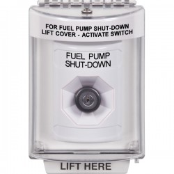 SS2333PS-EN STI White Indoor/Outdoor Flush Key-to-Activate Stopper Station with FUEL PUMP SHUT DOWN Label English
