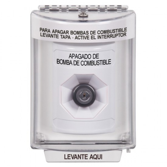 SS2333PS-ES STI White Indoor/Outdoor Flush Key-to-Activate Stopper Station with FUEL PUMP SHUT DOWN Label Spanish