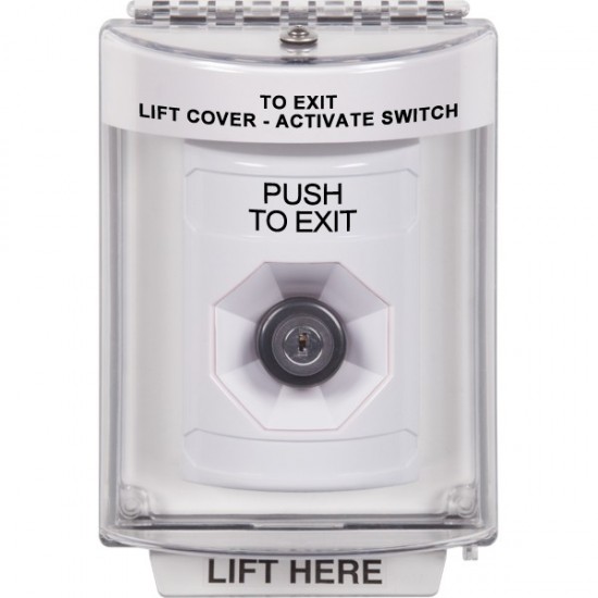 SS2333PX-EN STI White Indoor/Outdoor Flush Key-to-Activate Stopper Station with PUSH TO EXIT Label English