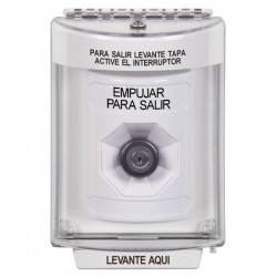 SS2333PX-ES STI White Indoor/Outdoor Flush Key-to-Activate Stopper Station with PUSH TO EXIT Label Spanish