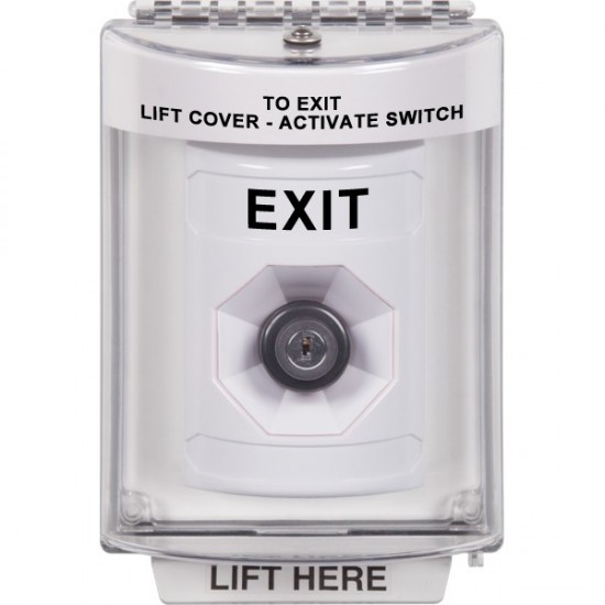 SS2333XT-ES STI White Indoor/Outdoor Flush Key-to-Activate Stopper Station with EXIT Label Spanish