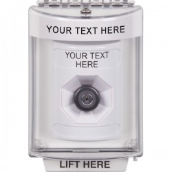 SS2333ZA-EN STI White Indoor/Outdoor Flush Key-to-Activate Stopper Station with Non-Returnable Custom Text Label English