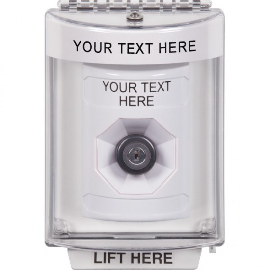 SS2333ZA-EN STI White Indoor/Outdoor Flush Key-to-Activate Stopper Station with Non-Returnable Custom Text Label English