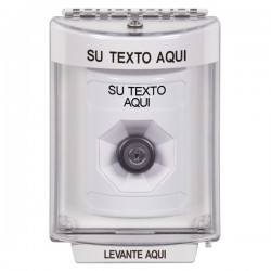 SS2333ZA-ES STI White Indoor/Outdoor Flush Key-to-Activate Stopper Station with Non-Returnable Custom Text Label Spanish