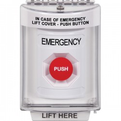 SS2334EM-EN STI White Indoor/Outdoor Flush Momentary Stopper Station with EMERGENCY Label English