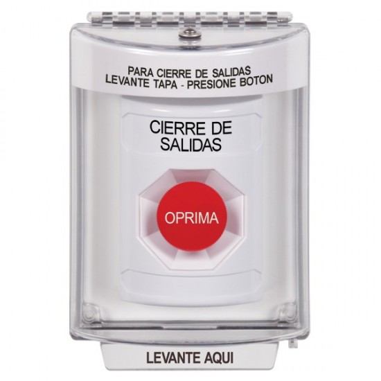 SS2334LD-ES STI White Indoor/Outdoor Flush Momentary Stopper Station with LOCKDOWN Label Spanish
