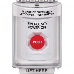SS2334PO-EN STI White Indoor/Outdoor Flush Momentary Stopper Station with EMERGENCY POWER OFF Label English