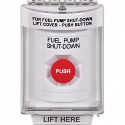SS2334PS-EN STI White Indoor/Outdoor Flush Momentary Stopper Station with FUEL PUMP SHUT DOWN Label English