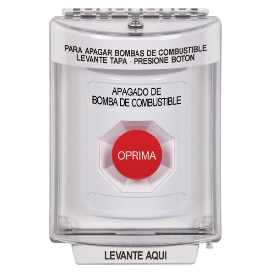 SS2334PO-ES STI White Indoor/Outdoor Flush Momentary Stopper Station with EMERGENCY POWER OFF Label Spanish
