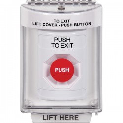 SS2334PX-EN STI White Indoor/Outdoor Flush Momentary Stopper Station with PUSH TO EXIT Label English