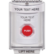 SS2334ZA-EN STI White Indoor/Outdoor Flush Momentary Stopper Station with Non-Returnable Custom Text Label English