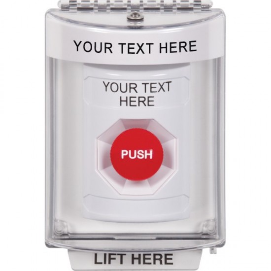 SS2334ZA-EN STI White Indoor/Outdoor Flush Momentary Stopper Station with Non-Returnable Custom Text Label English