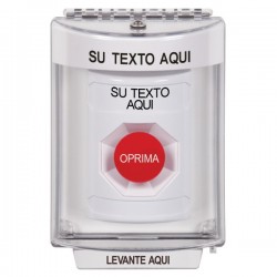 SS2334ZA-ES STI White Indoor/Outdoor Flush Momentary Stopper Station with Non-Returnable Custom Text Label Spanish