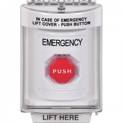 SS2335EM-EN STI White Indoor/Outdoor Flush Momentary (Illuminated) Stopper Station with EMERGENCY Label English