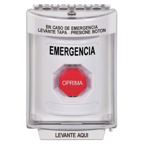 SS2335EM-ES STI White Indoor/Outdoor Flush Momentary (Illuminated) Stopper Station with EMERGENCY Label Spanish