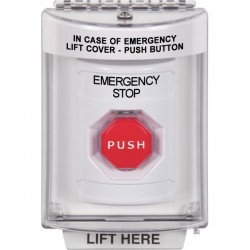 SS2335ES-EN STI White Indoor/Outdoor Flush Momentary (Illuminated) Stopper Station with EMERGENCY STOP Label English