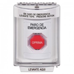 SS2335ES-ES STI White Indoor/Outdoor Flush Momentary (Illuminated) Stopper Station with EMERGENCY STOP Label Spanish