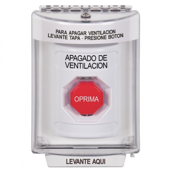 SS2335HV-ES STI White Indoor/Outdoor Flush Momentary (Illuminated) Stopper Station with HVAC SHUT DOWN Label Spanish