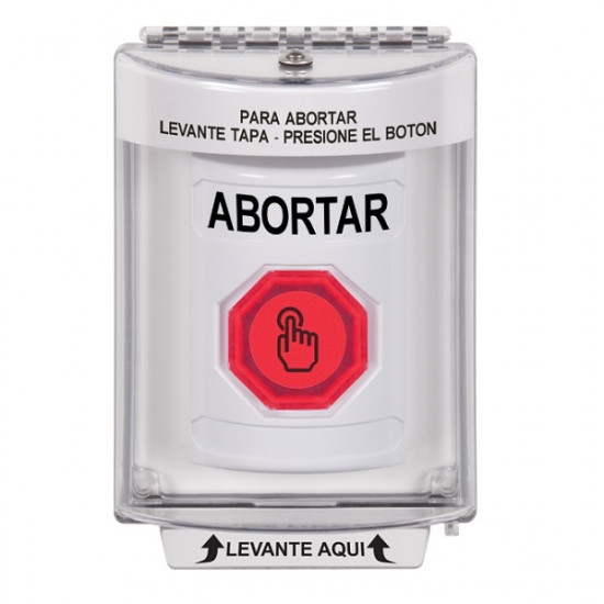 SS2336AB-ES STI White Indoor/Outdoor Flush Momentary (Illuminated) with Red Lens Stopper Station with ABORT Label Spanish