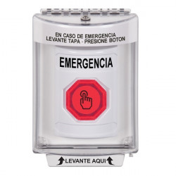 SS2336EM-ES STI White Indoor/Outdoor Flush Momentary (Illuminated) with Red Lens Stopper Station with EMERGENCY Label Spanish