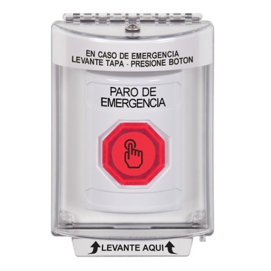 SS2336ES-ES STI White Indoor/Outdoor Flush Momentary (Illuminated) Stopper Station w/ EMERGENCY STOP Spanish
