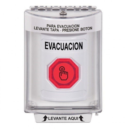 SS2336EV-ES STI White Indoor/Outdoor Flush Momentary (Illuminated) with Red Lens Stopper Station with EVACUATION Label Spanish