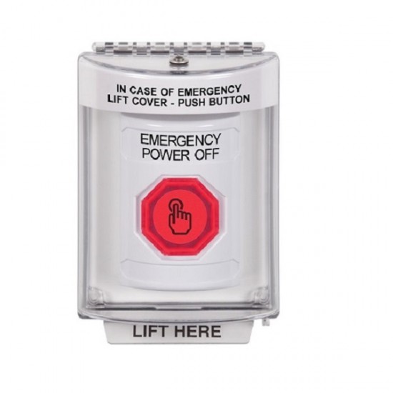 SS2336PO-EN STI White Indoor/Outdoor Flush Momentary (Illuminated) Stopper Station w/ EMERGENCY POWER OFF Label