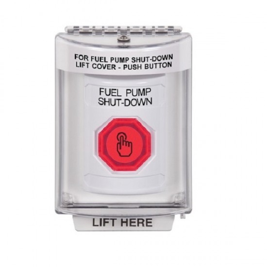 SS2336PS-EN STI White Indoor/Outdoor Flush Momentary (Illuminated) Stopper Station w/ FUEL PUMP SHUT DOWN Label