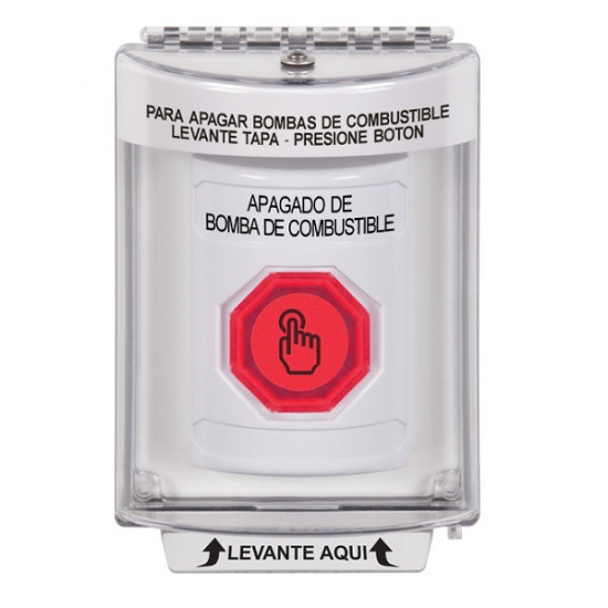 SS2336PS-ES STI White Indoor/Outdoor Flush Momentary (Illuminated) Stopper Station w/ FUEL PUMP SHUT DOWN Spanish