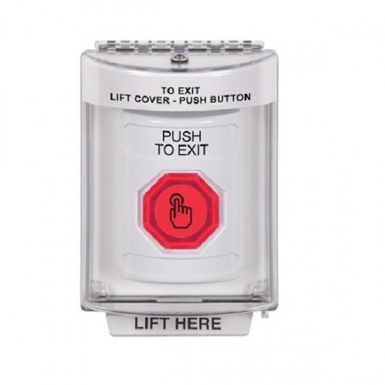 SS2336PX-EN STI White Indoor/Outdoor Flush Momentary (Illuminated) Stopper Station w/ PUSH TO EXIT Label